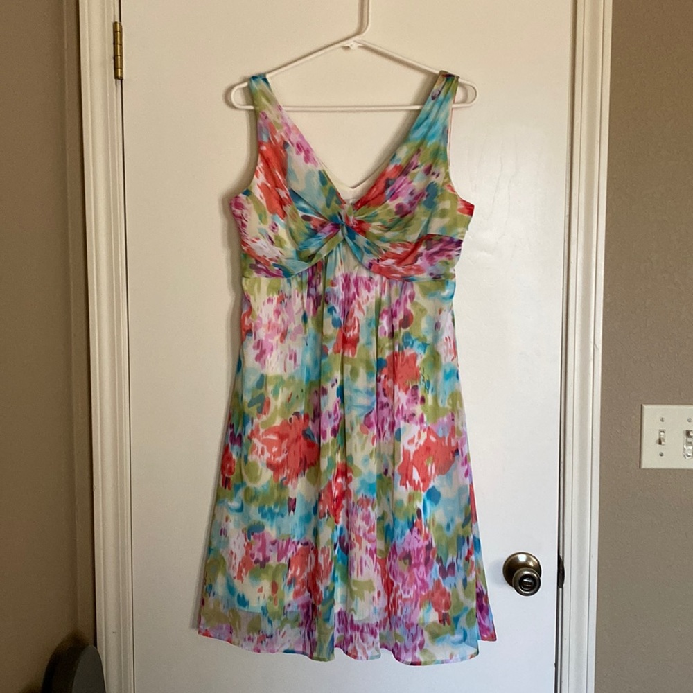 Dress barn, multi colored chiffon dress, sz 10